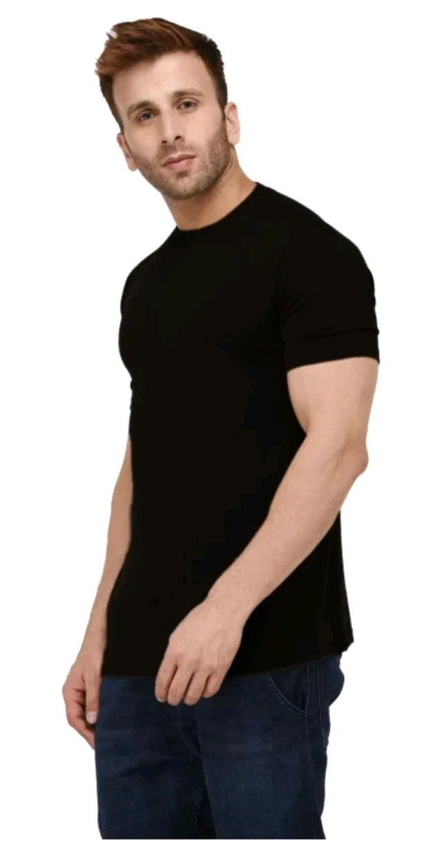black buck original Men Solid Round Neck Cotton Blend Black T-Shirt - Black, L