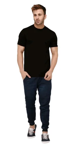 black buck original Men Solid Round Neck Cotton Blend Black T-Shirt - Black, L