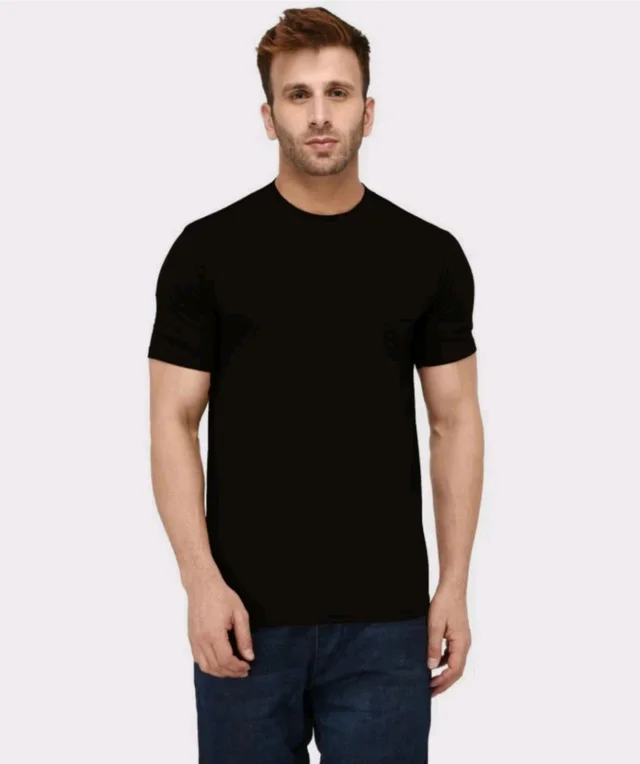 black buck original Men Solid Round Neck Cotton Blend Black T-Shirt - Black, M