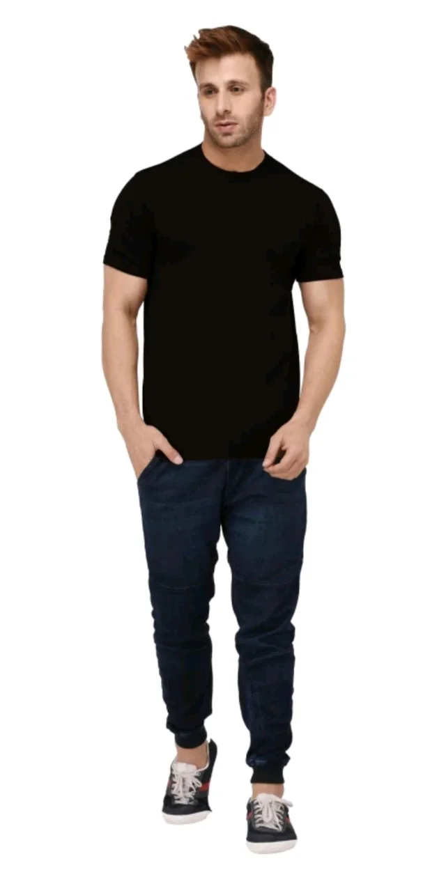 black buck original Men Solid Round Neck Cotton Blend Black T-Shirt - Black, XL