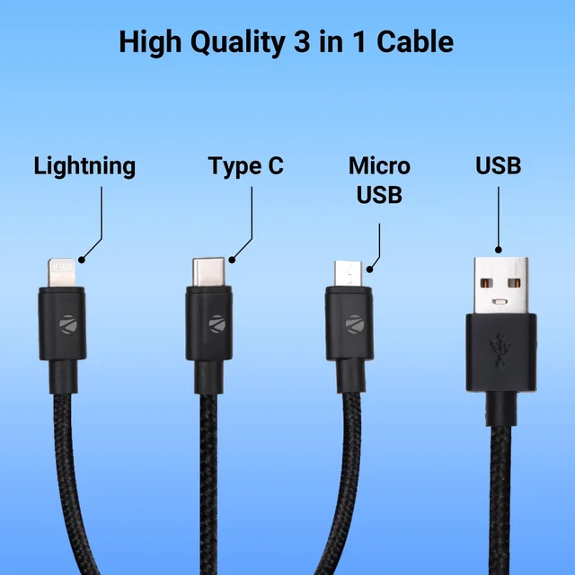 Zebronics UMLCC1205 3 IN 1 Cable - Black