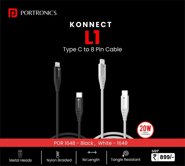 Portronics Konnect L1 C to iPhone - White