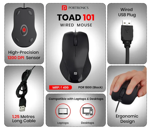 Portronics Toad101 Wired Mouse - Black