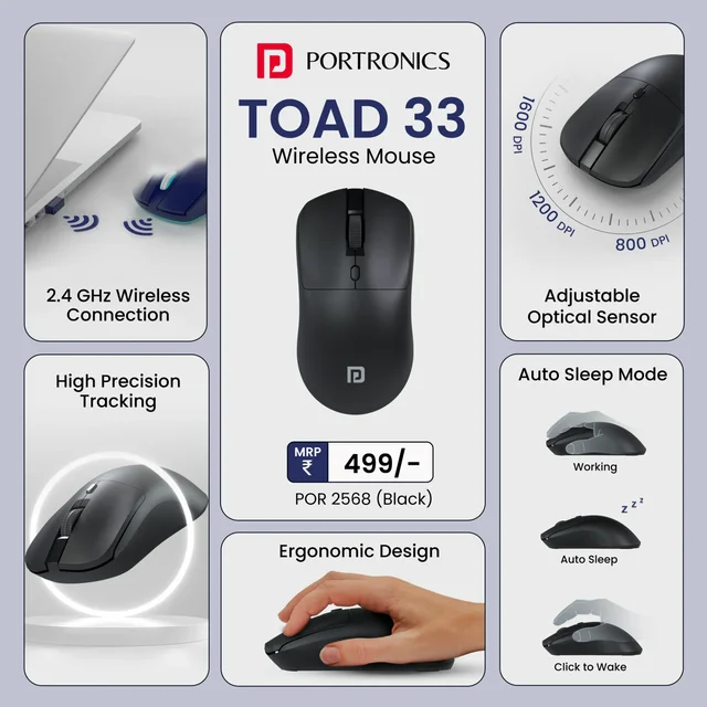 Portronics Toad33 Wireless Mouse - Black