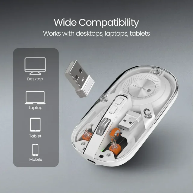 Portronics Toad 8 Rechargeable Wireless Mouse BT+Dongle - White
