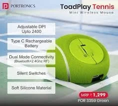 Portronics Toad Play Wireless Mouse BT+Dongle Rechargeable - Green