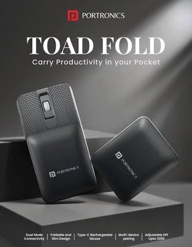 PORTRONICS TOAD FOLD RECHARGEABLE WIRLESS FOLDABLE MOUSE - Black