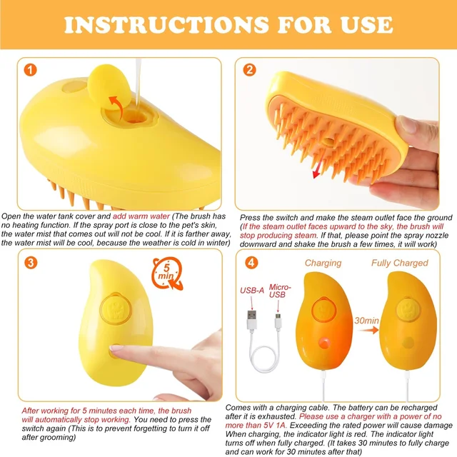 3-in-1 Pet Grooming Comb | Self-Cleaning Brush for Dogs & Cats | Massage & Steam Feature Included