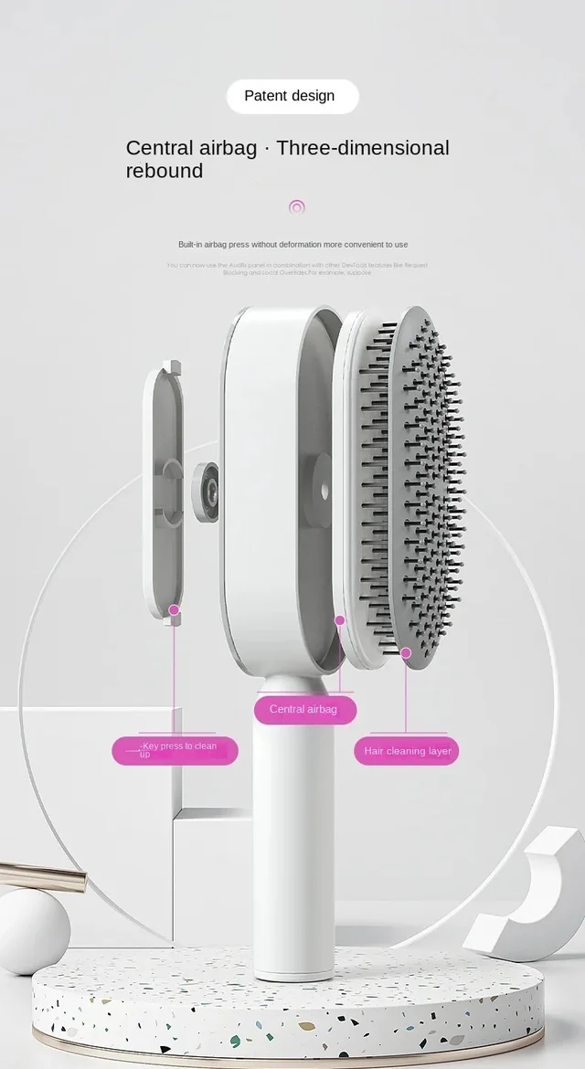 Advanced Self-Cleaning Hairbrush with 3D Air Cushion Massager and Anti-Static Comb - Women's Hair Styling Solution