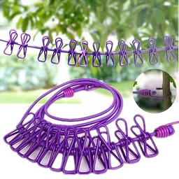 Outdoor Retractable Laundry Drying Rack with 12 Clips: Portable Clothesline for Convenient Clothes Drying