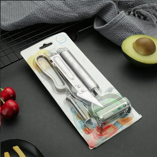 Premium Stainless Steel 3-Piece Set: Peeler, Potato Fruit Vegetable Peeler, and Paring Knife - Essential Kitchen Accessories