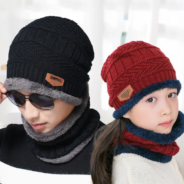 Warm Knit Winter Beanie Hat and Scarf Set - Soft Thick Fleece Lined Cap and Neck Warmer for Men, Women, and Kids