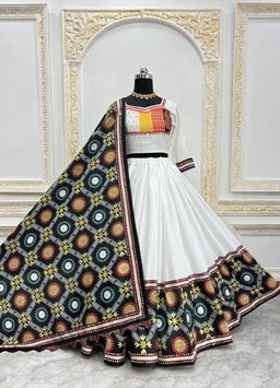 Gracy Fashion Luxe Cotton Lehenga with Real Mirror Work | 4 Meter Flair | Stitched to XXL