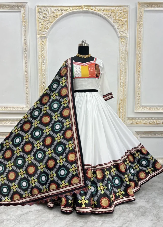 Gracy Fashion Luxe Cotton Lehenga with Real Mirror Work | 4 Meter Flair | Stitched to XXL