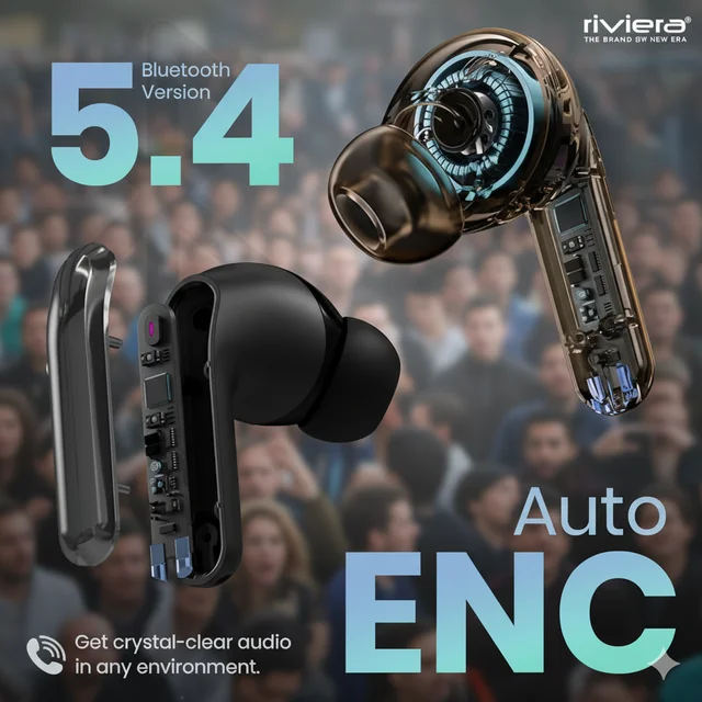Riviera Orbit Wireless Bluetooth Earbuds with ANC & ENC Noise Cancellation | In-Ear Earphones with Mic, Touch Control, 30 Hours Playtime & Digital Power Display