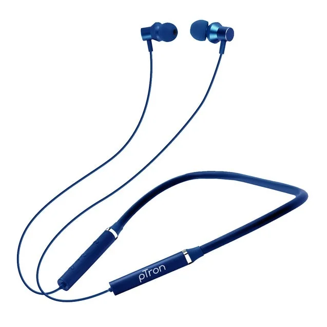 PTron pTron Tangentbeat Wireless Bluetooth Neckband Earphones with Mic โ Dark Blue | In-Ear, Long Battery Life & Premium Sound