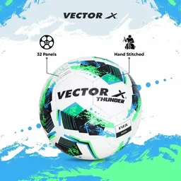 KD VECTOR X THUNDER Hand stitched Football - Size: 5 (Pack of 1) - White-Green