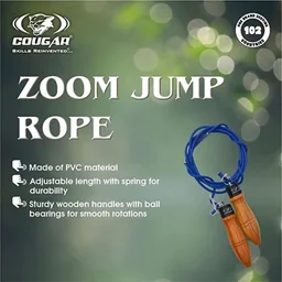 KD COUGAR SR-018 ZOOM JUMP Rope Made of PVC Material adjustable length with Sturdy Wooden Handle -Rope for Gym and Home | Skipping Rope for Men, Women, Children,Best Exercise Workout Fitness Accessory