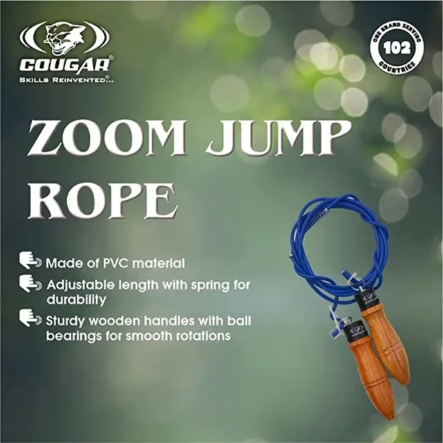KD COUGAR SR-018 ZOOM JUMP Rope Made of PVC Material adjustable length with Sturdy Wooden Handle -Rope for Gym and Home | Skipping Rope for Men, Women, Children,Best Exercise Workout Fitness Accessory