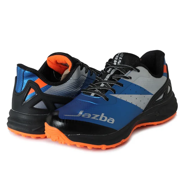 KD WMX KD Cricket Shoes for Men Rubber Spikes Hockey Shoe, Multi Purpose Outdoor All Round Performance Footwear for Turf & Grass (Blue Black) - UK / IND 7