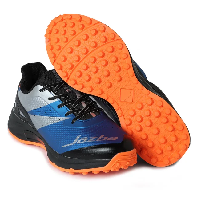 KD WMX KD Cricket Shoes for Men Rubber Spikes Hockey Shoe, Multi Purpose Outdoor All Round Performance Footwear for Turf & Grass (Blue Black) - UK / IND 7