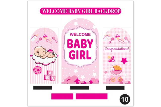 Kiwi Party Welcome Baby Girl Backdrop Set – Pink Newborn Baby Decoration Backdrop