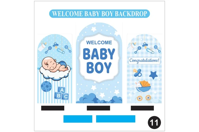 Kiwi Party Welcome Baby Boy Backdrop Set – Blue Newborn Baby Decoration Backdrop