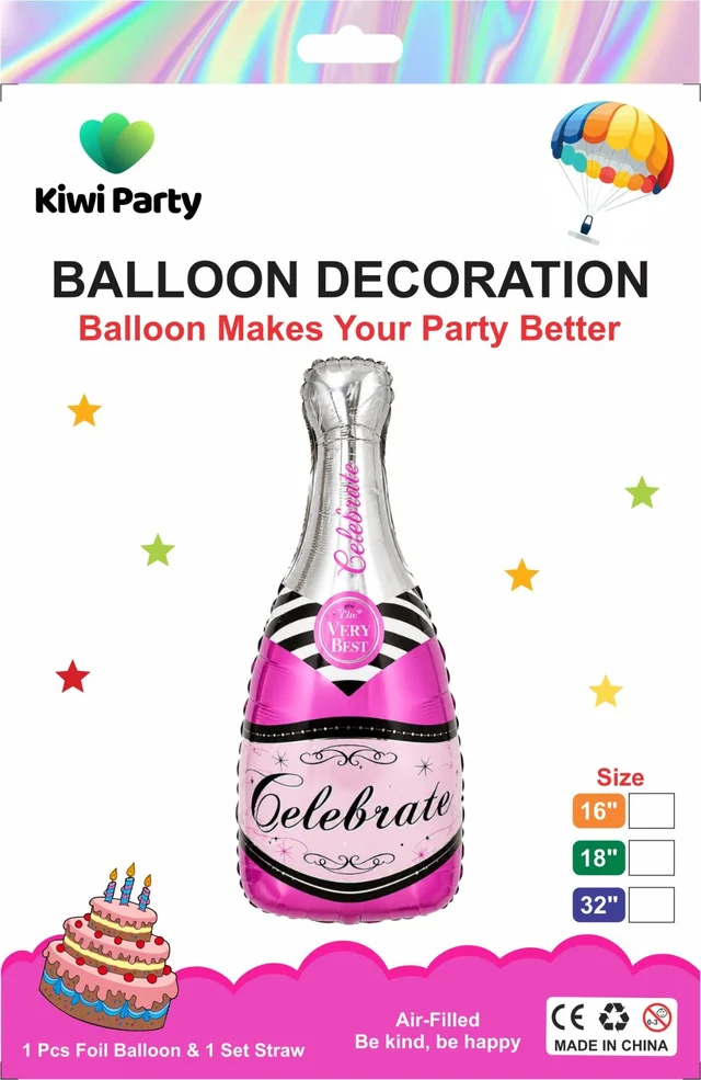 Pink Celebrate Champagne Bottle Foil Balloon