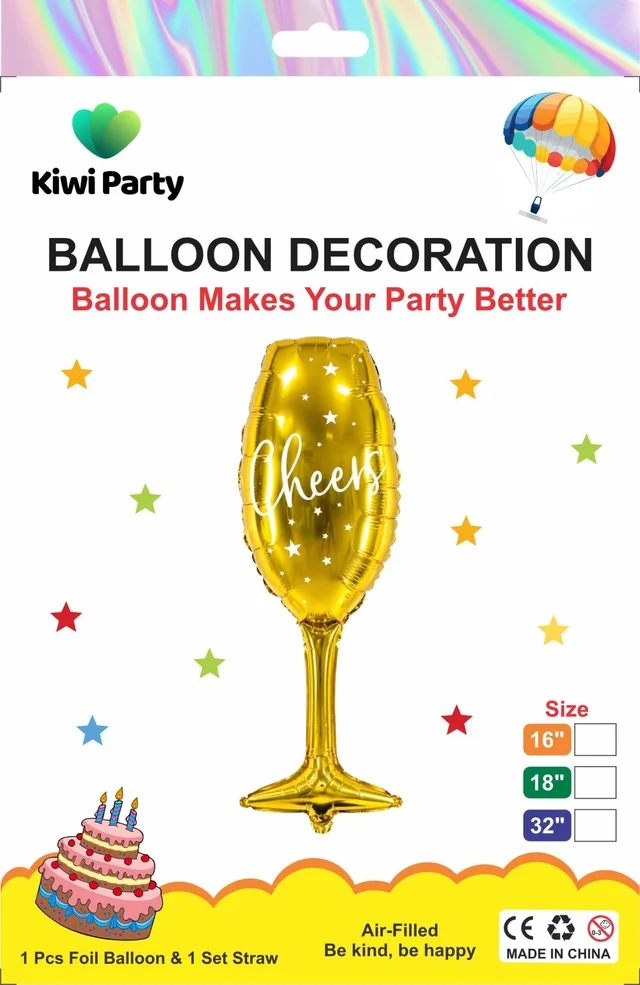 Cheers Golden Champagne Glass Foil Balloon