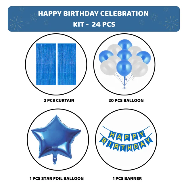 KIWI PARTY BIRTHDAY COMBO (1 STAR+ 1 CURTAIN+ 20 PCS BALLOON)