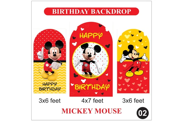 Kiwi Party Mickey Mouse Birthday Backdrop Set – Red & Yellow Theme Birthday Decoration Backdrop
