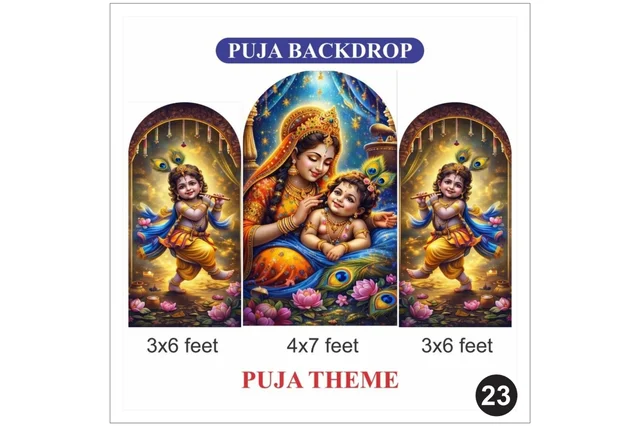 Kiwi Party Bal Krishna Puja Backdrop Set – Krishna Yashoda Religious Decoration Backdrop