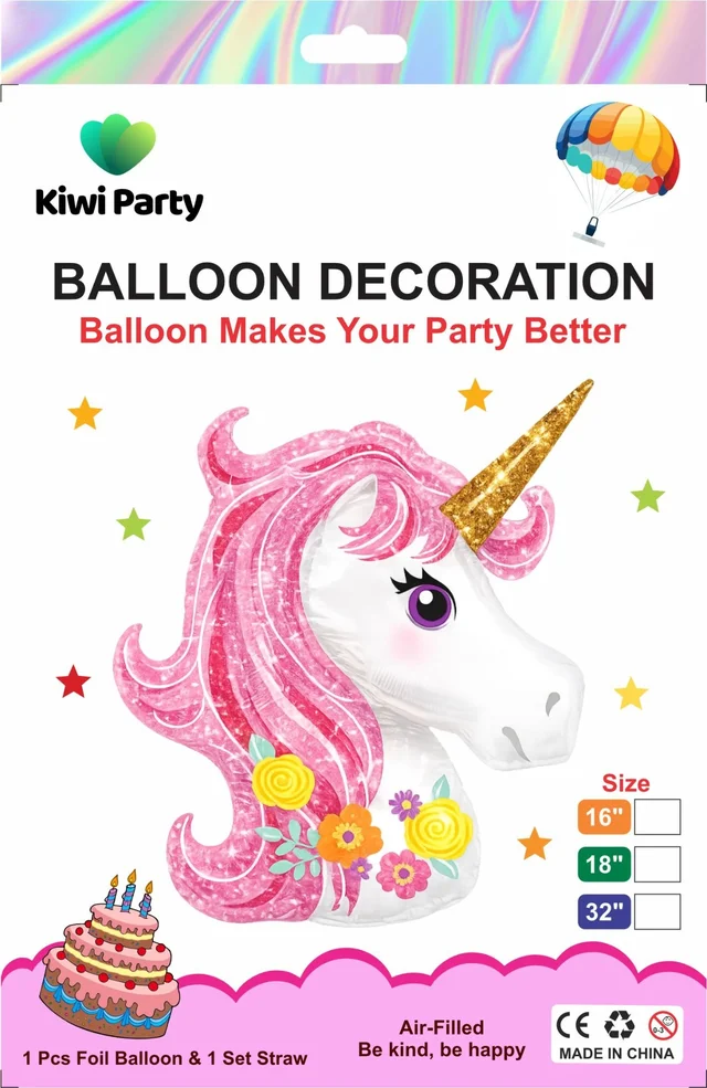 Kiwi Party Unicorn Head Foil Balloon