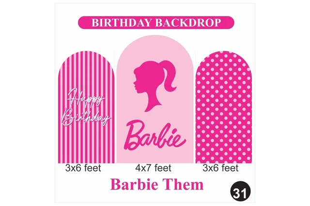 Kiwi Party Barbie Theme Birthday Backdrop Set – Pink Girl Birthday Decoration