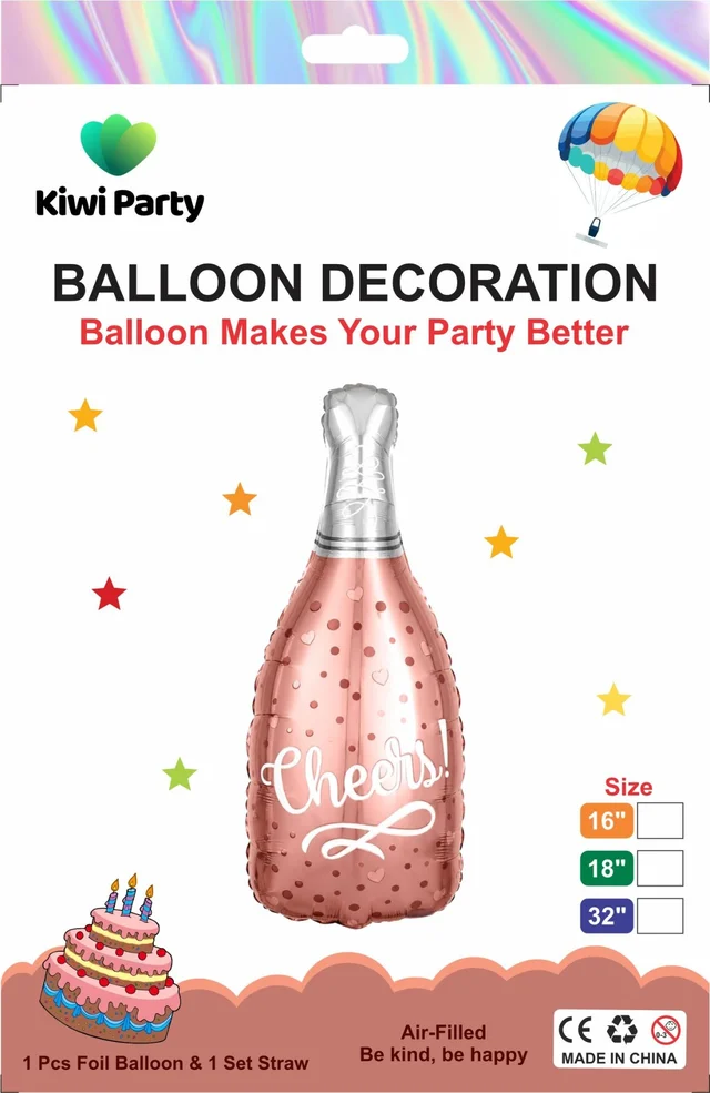 Kiwi Party Cheers Rose Gold Champagne Bottle Foil Balloon