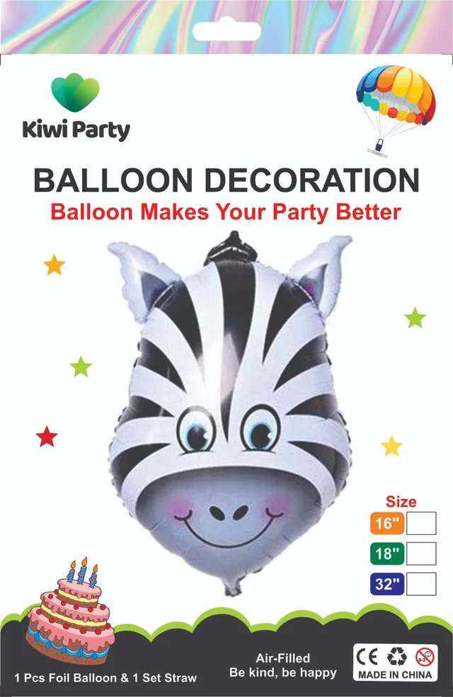 Zebra Face Foil Balloon - Small