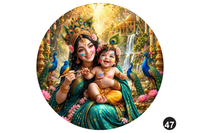 Kiwi Party Radha Krishna Round Backdrop – Divine Baby Krishna Theme Decoration