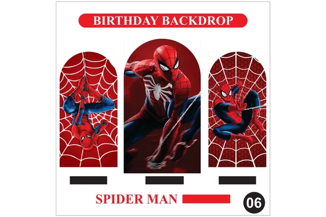 Kiwi Party Spider Man Birthday Backdrop Set – Red Superhero Theme Party Decoration Backdrop