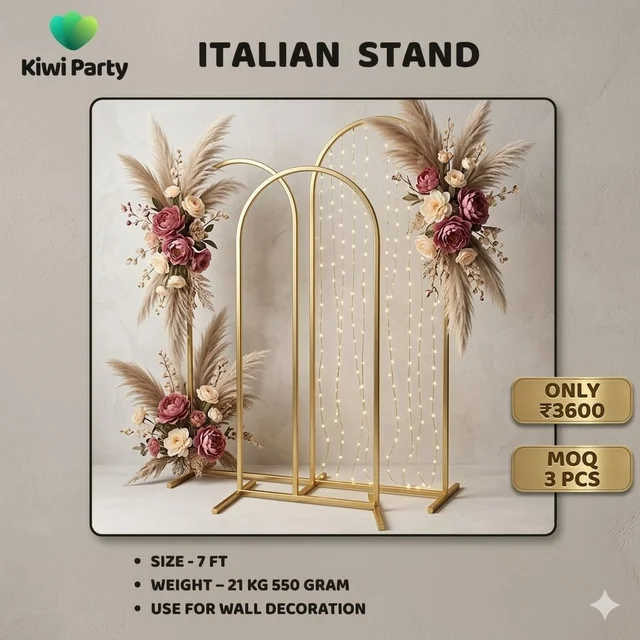 Kiwi party Premium Italian Stand Decoration Frame – 7 Ft Golden Metal Backdrop Stand with Floral Setup