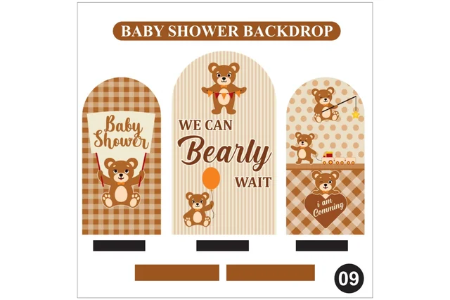 Kiwi Party Baby Shower Teddy Bear Backdrop Set – Brown Bear Theme Decoration Backdrop