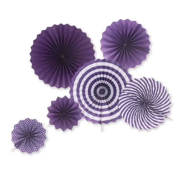 PAPER FAN PURPLE COLOUR 6 PCS SET