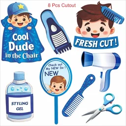Kiwi Party My First Haircut Decoration Kit (Blue Theme) – 1 Banner, 8 Props & 8 Cutouts | Baby Boy Mundan Ceremony Party Set
