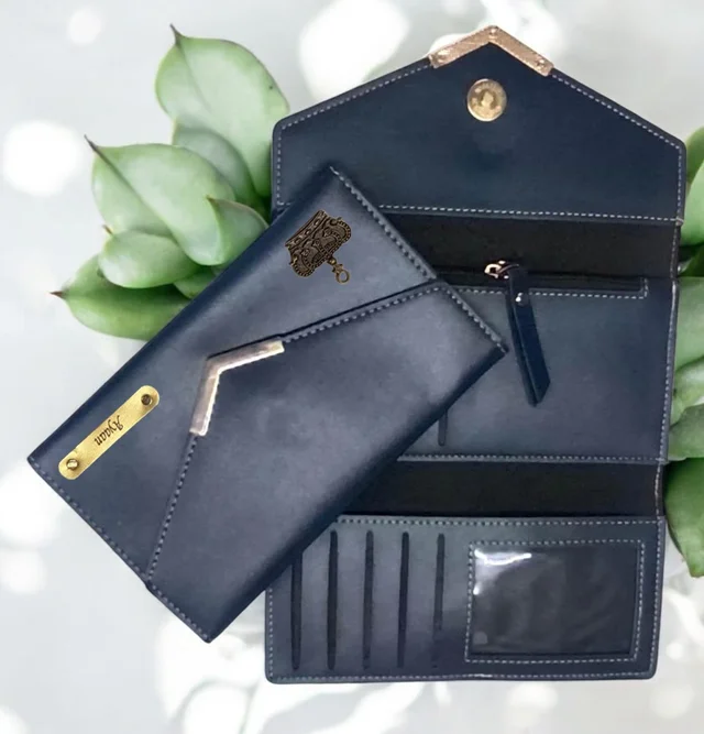 Golden Clip Indian Leather Clutch - Blue