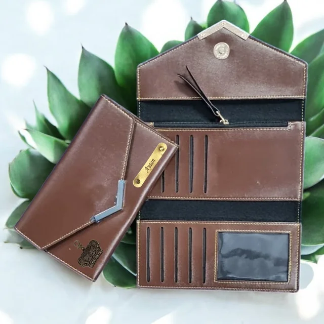 Golden Clip Indian Leather Clutch - Brown