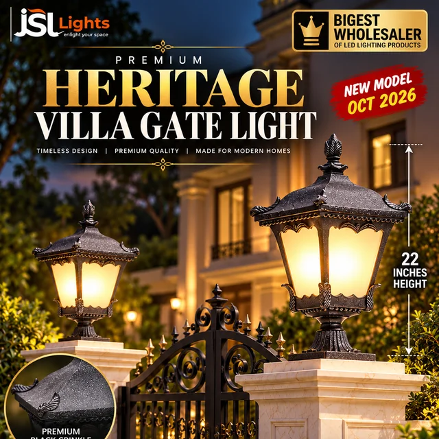 JSL8157 22 Inch Black Outdoor Gate Light | Premium Heritage Pillar Lamp for Villa, Main Gate & Boundary Wall | JSL Lights