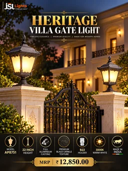 JSL8157 22 Inch Black Outdoor Gate Light | Premium Heritage Pillar Lamp for Villa, Main Gate & Boundary Wall | JSL Lights