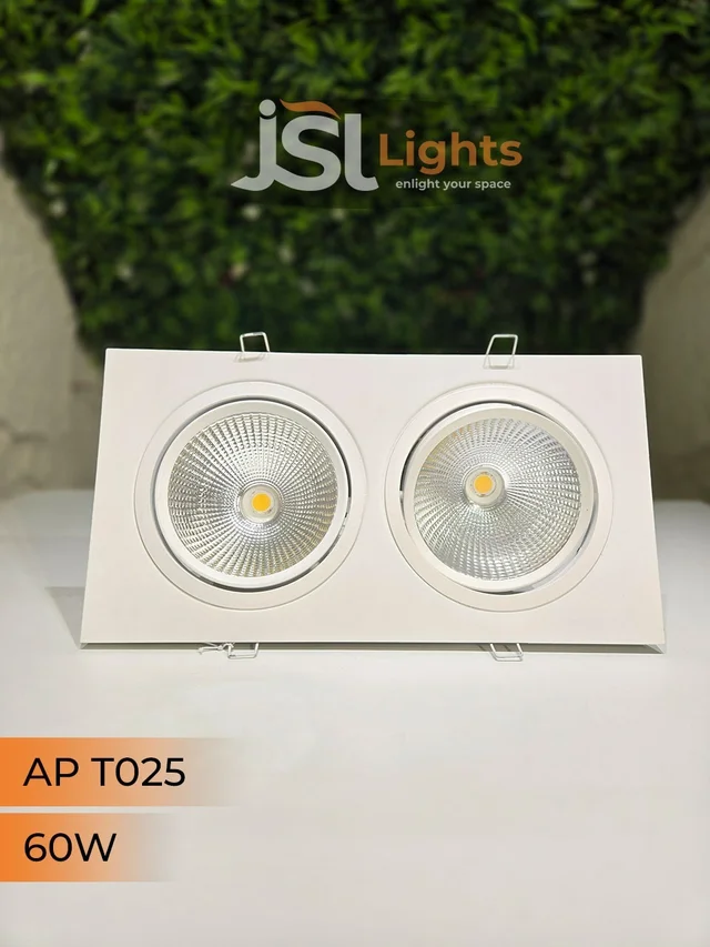 JSL AP T025 60W Double Recessed Cardan COB Downlight - 3CCT Full White Finish Adjustable Ceiling Focus Spotlight - 60W
