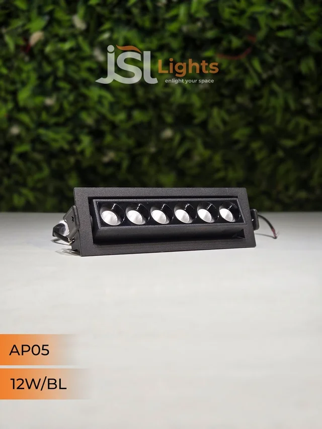 APRA AP05 12W Recessed Linear COB Downlight - Warm White | Black GB Finish Adjustable 6-Lens Ceiling Focus Spotlight - 12W, 3000K, Black