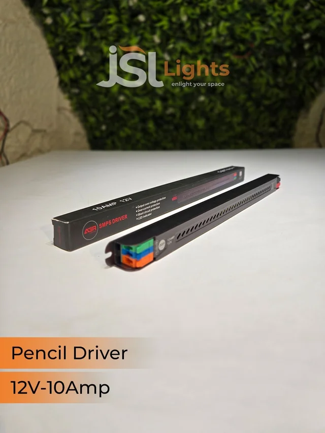 APRA Pencil Series 12V 10AMP Slim SMPS – 120W Constant Voltage LED Driver for Profile Lights