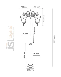 Heritage Pole Garden Light 3mt.aluminium Die Casting 10feet With 2 Lights -